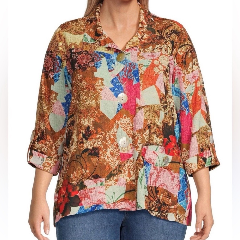 Ali Miles Plus Multi Colored Abstract Print Top Size 2X